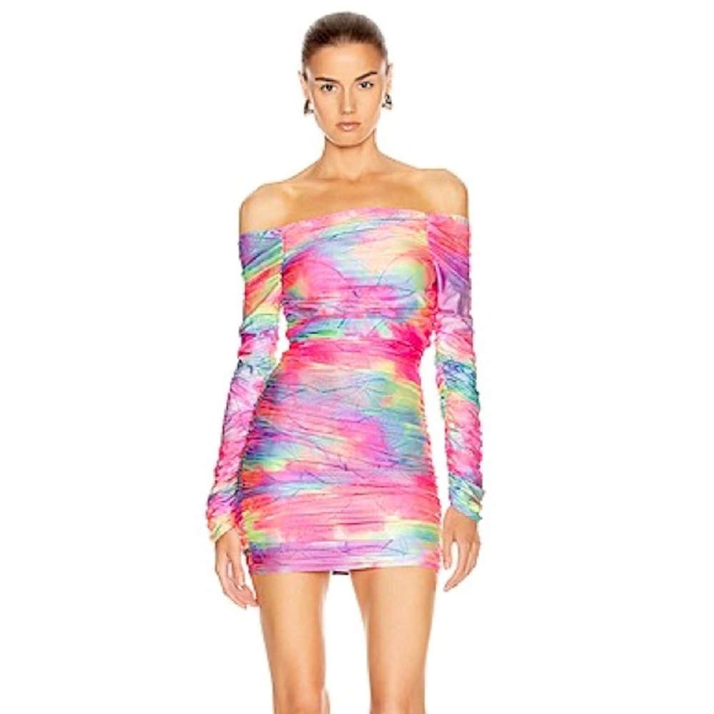 🔥 NWT Sies Marjan Jolene Glitter Tie Dye Long-sleeve/Off Shoulder Dress size 6